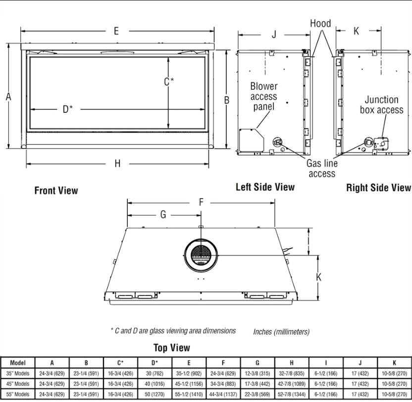 Superior 35" DRL2000 Series Contemporary Direct Vent Linear Fireplace
