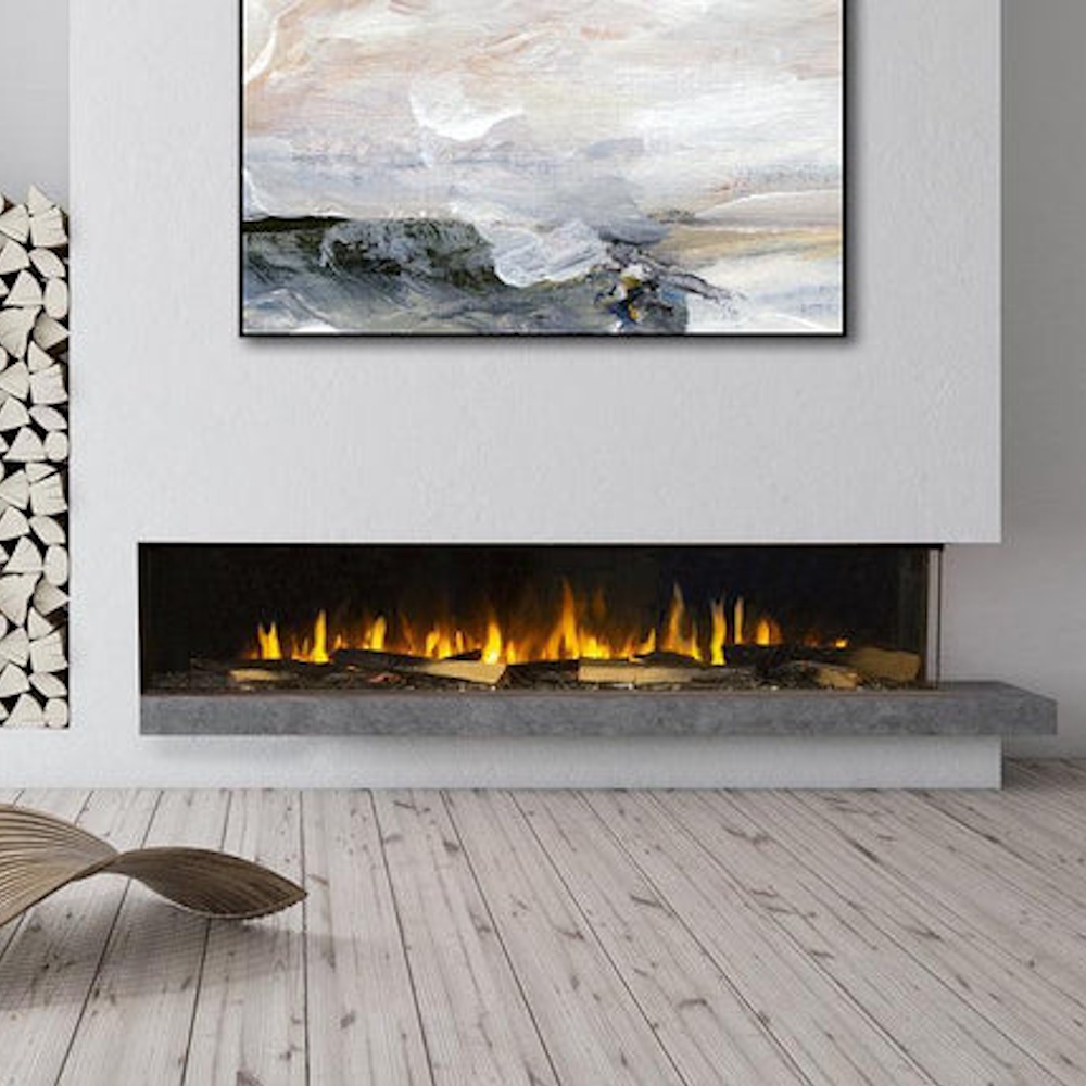 Sustainable Hearth 80 Inch Bay Front Electric Fireplace with Conversion Kit -  Remote and Log Set