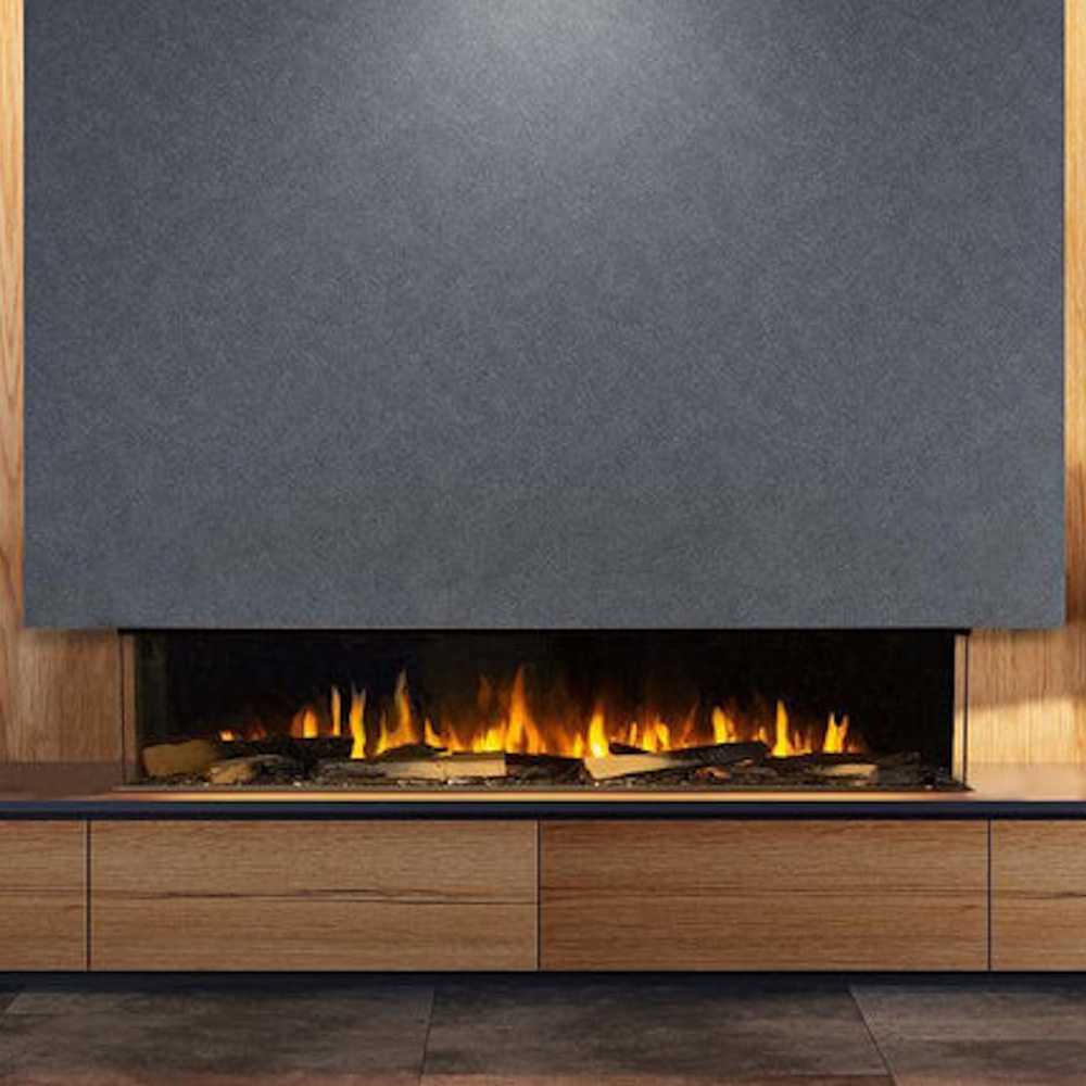 Sustainable Hearth 80 Inch Bay Front Electric Fireplace with Conversion Kit -  Remote and Log Set