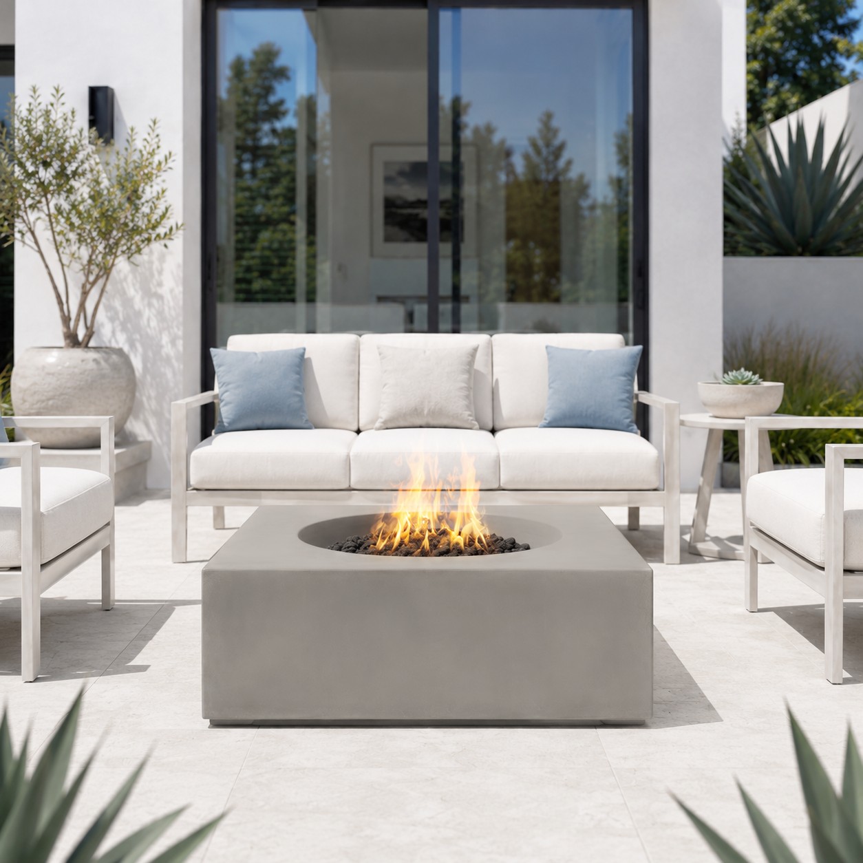 Pyromania Fire Features 41 Inch Square Tao GFRC Gas Fire Table - Push Button Ignition