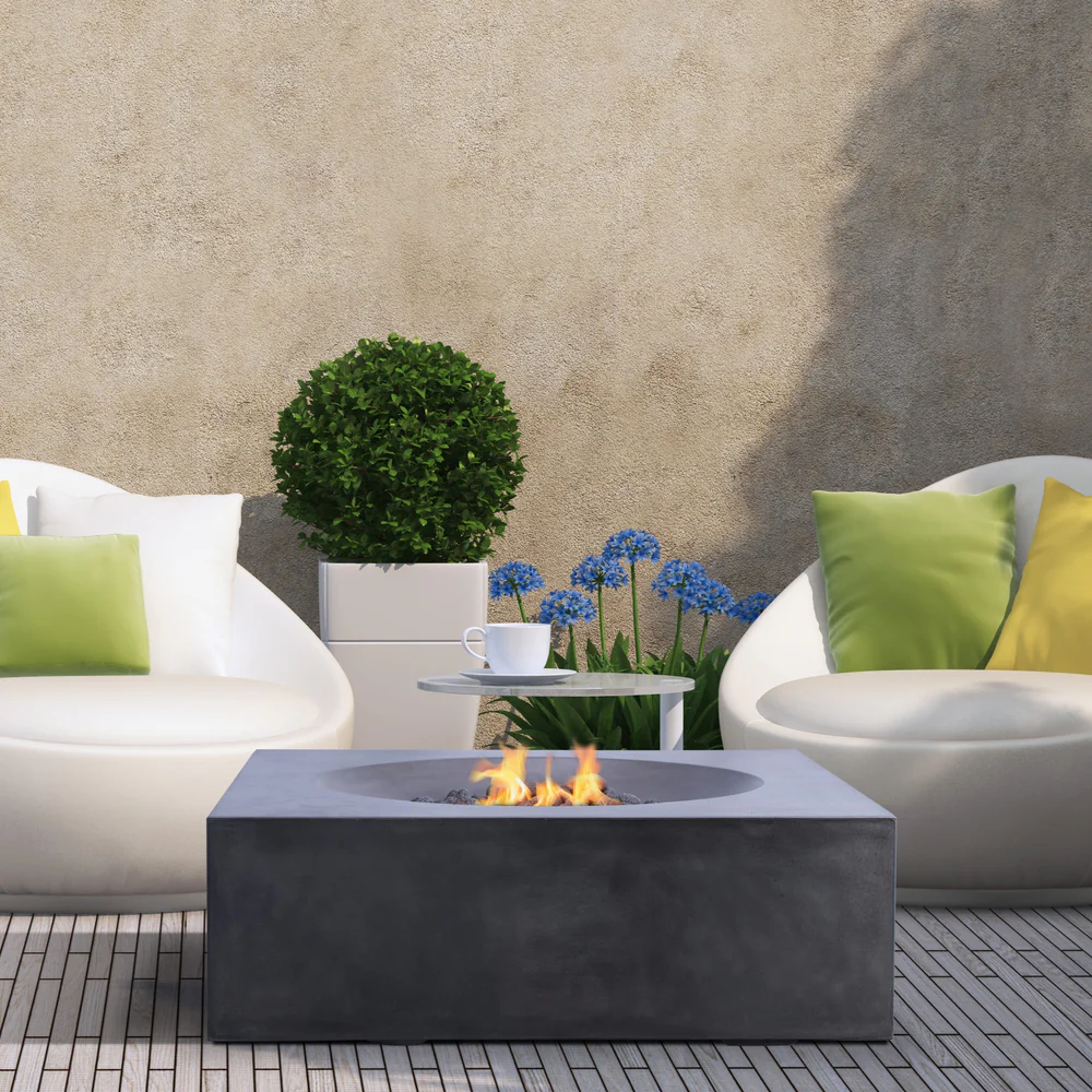 Pyromania Fire Features 41 Inch Square Tao GFRC Gas Fire Table - Push Button Ignition