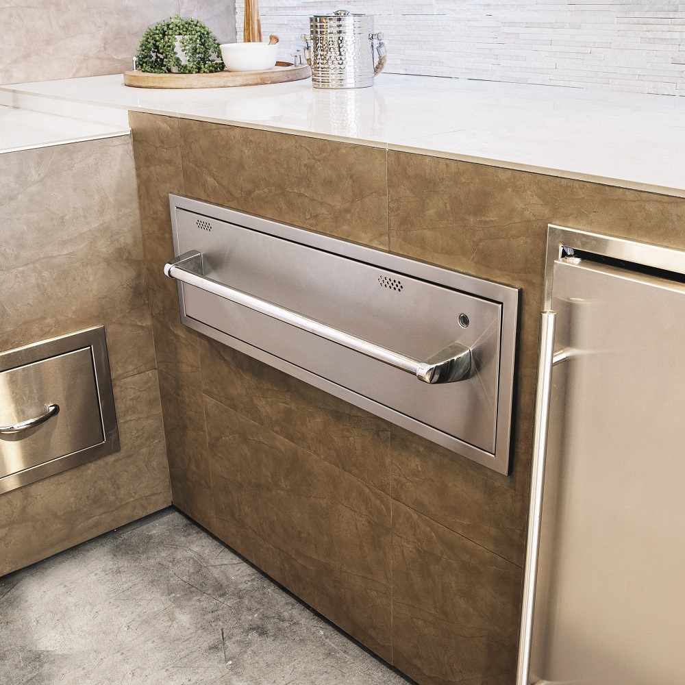 TrueFlame 36 Inch Outdoor Kitchen Warming Drawer with TRUEFLAME Handle
