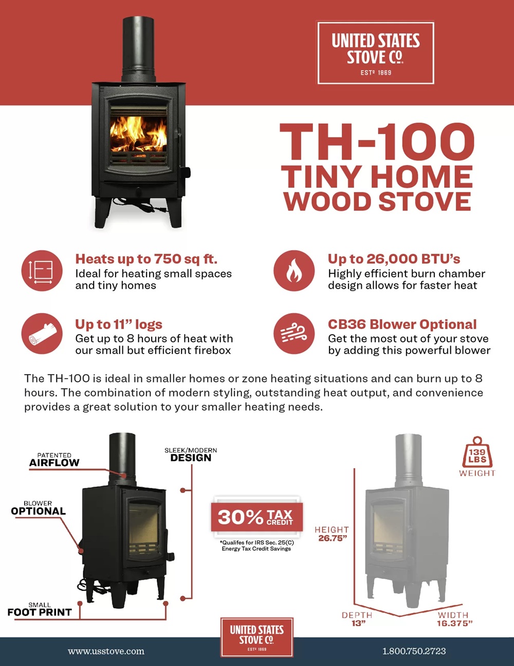 US Stove 13 Inch Small Woodburning Stove