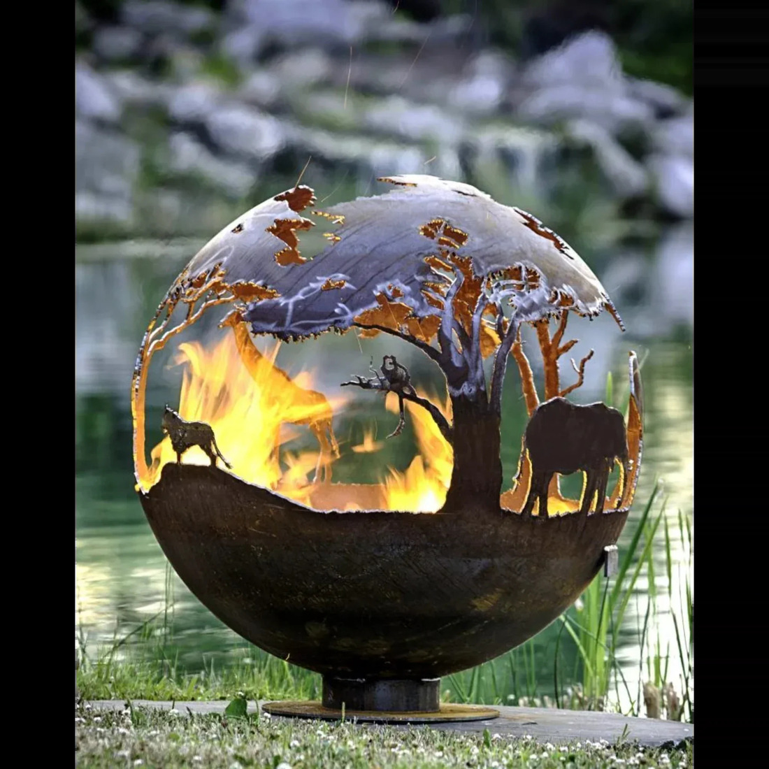 The Fire Pit Gallery 37 Inch African Safari Sphere Fire Pit with Flat Steel Base