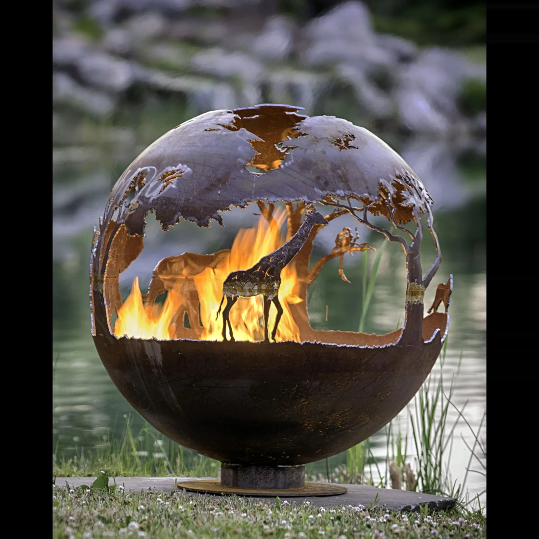 The Fire Pit Gallery 37 Inch African Safari Sphere Fire Pit with Flat Steel Base