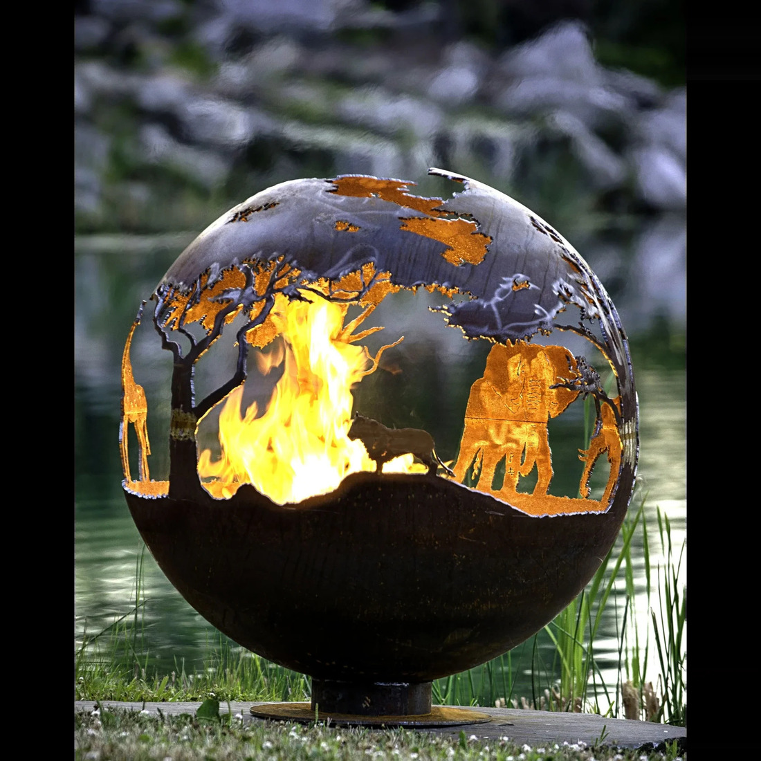 The Fire Pit Gallery 37 Inch African Safari Sphere Fire Pit with Flat Steel Base