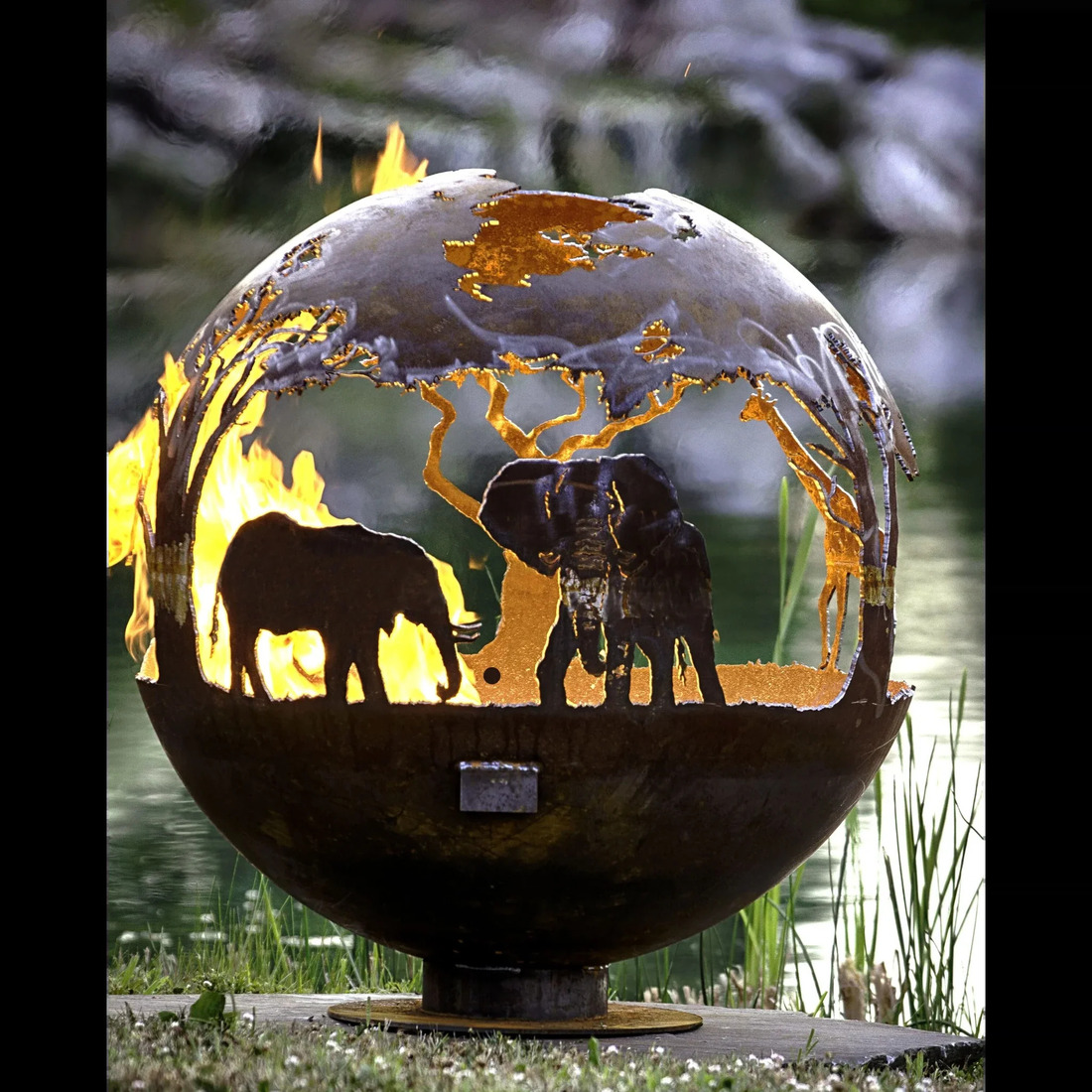 The Fire Pit Gallery 37 Inch African Safari Sphere Fire Pit with Flat Steel Base