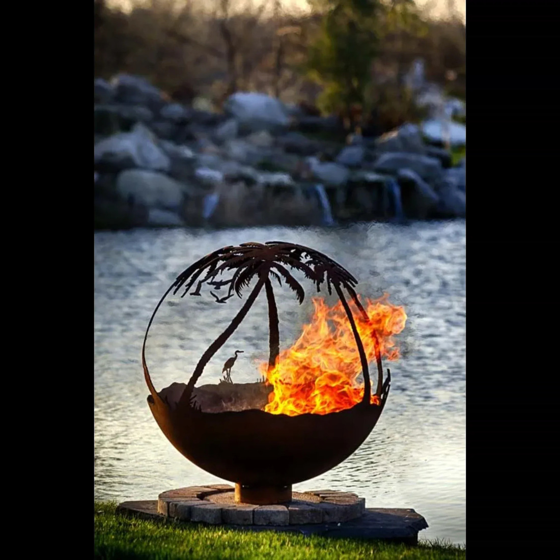The Fire Pit Gallery 37 Inch Another Day in Paradise Sphere Fire Pit with Flat Steel Base