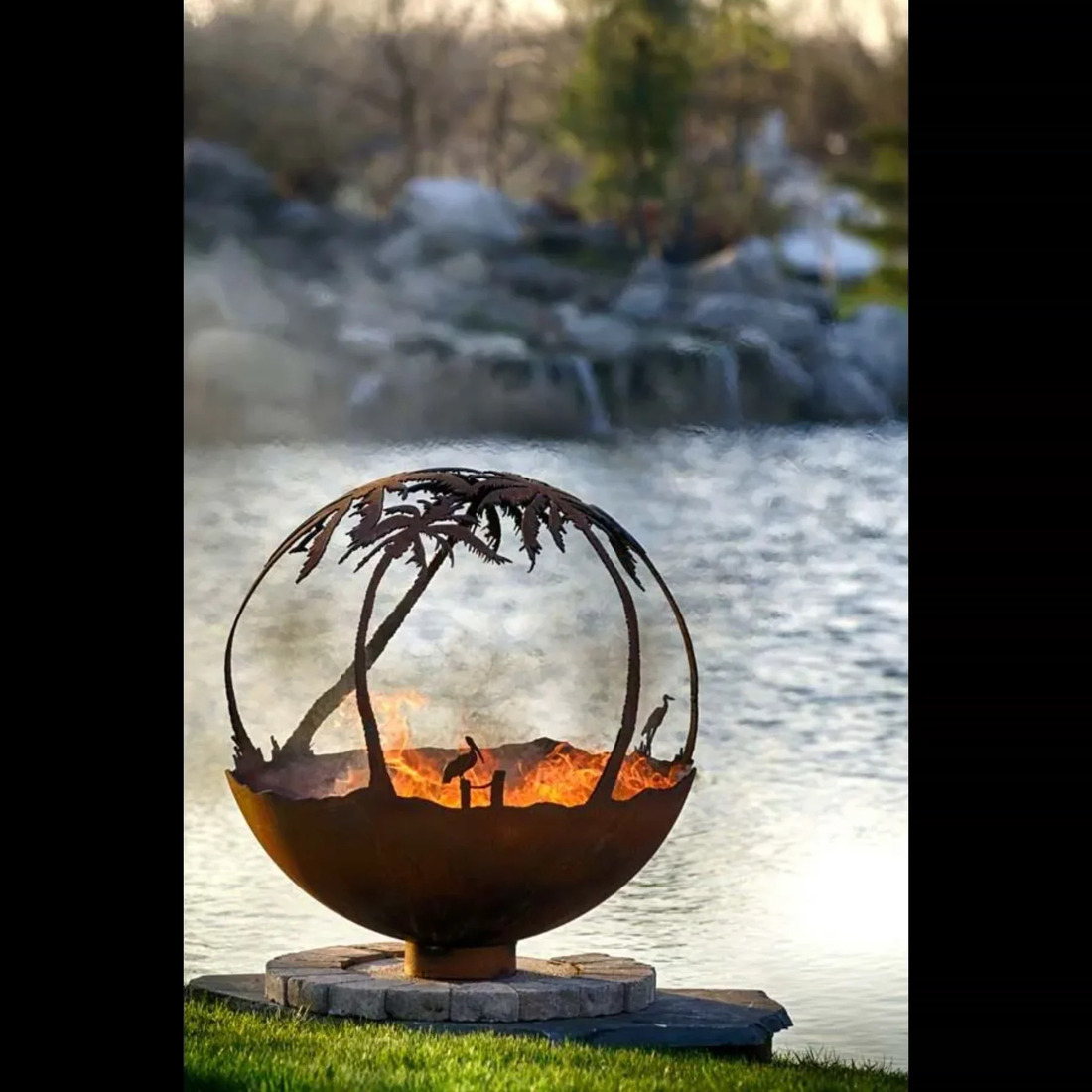 The Fire Pit Gallery 37 Inch Another Day in Paradise Sphere Fire Pit with Flat Steel Base