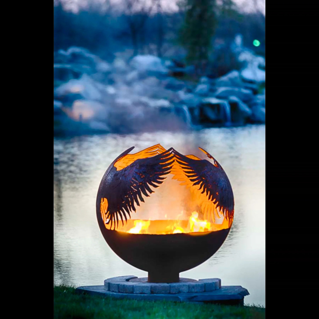 The Fire Pit Gallery 37 Inch Hidden Guardian Angel Sphere Fire Pit with Flat Steel Base