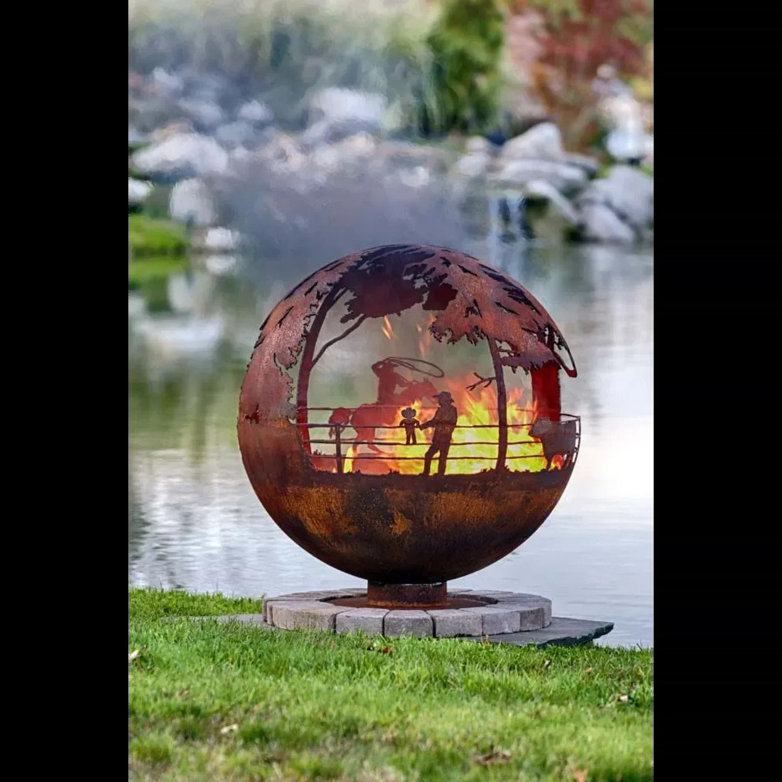 The Fire Pit Gallery 37 Inch Round Up Ranch Sphere Fire Pit with Flat Steel Base