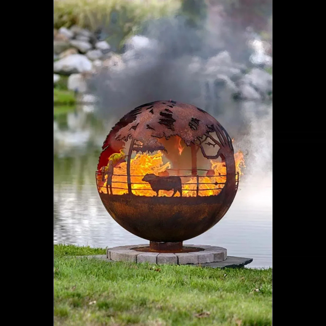 The Fire Pit Gallery 37 Inch Round Up Ranch Sphere Fire Pit with Flat Steel Base