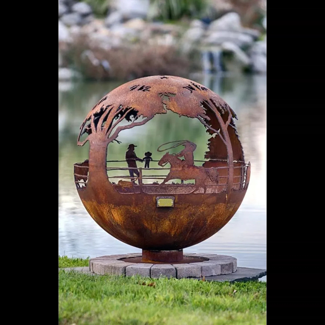 The Fire Pit Gallery 37 Inch Round Up Ranch Sphere Fire Pit with Flat Steel Base