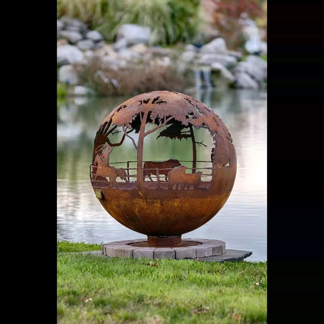 The Fire Pit Gallery 37 Inch Round Up Ranch Sphere Fire Pit with Flat Steel Base