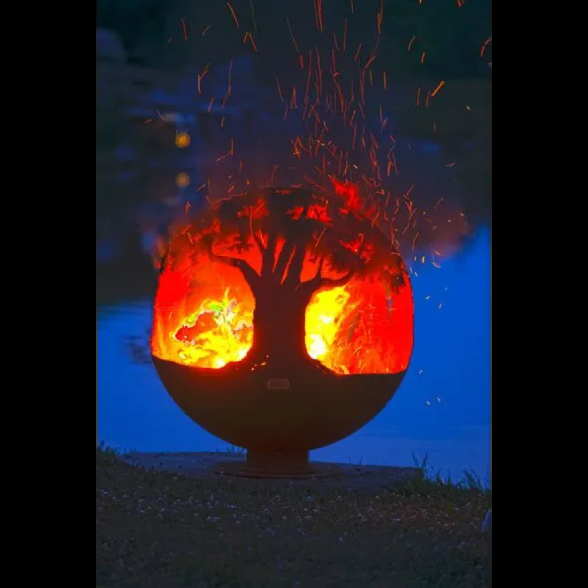 The Fire Pit Gallery 37 Inch Tree of Life Sphere Fire Pit with Flat Steel Base