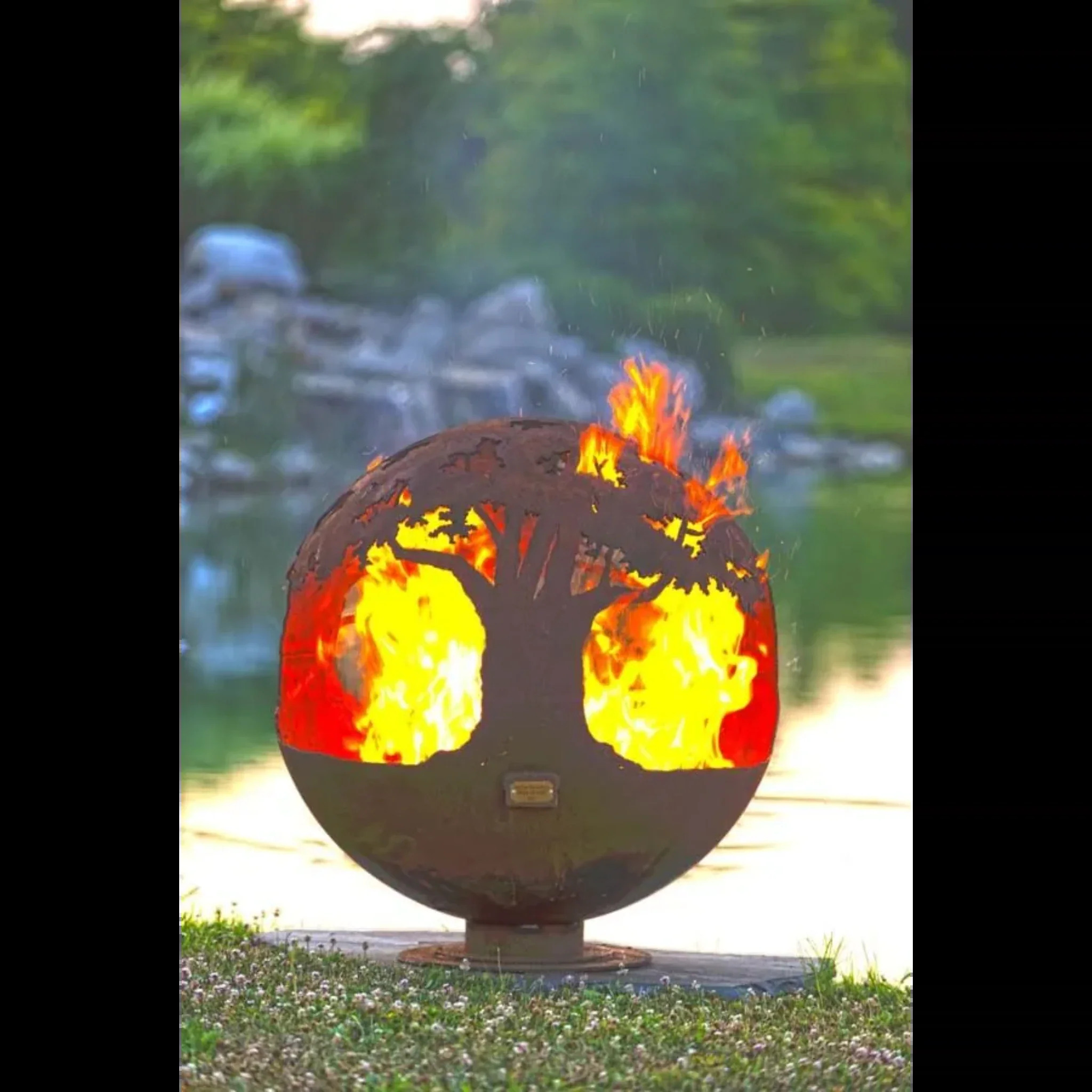 The Fire Pit Gallery 37 Inch Tree of Life Sphere Fire Pit with Flat Steel Base
