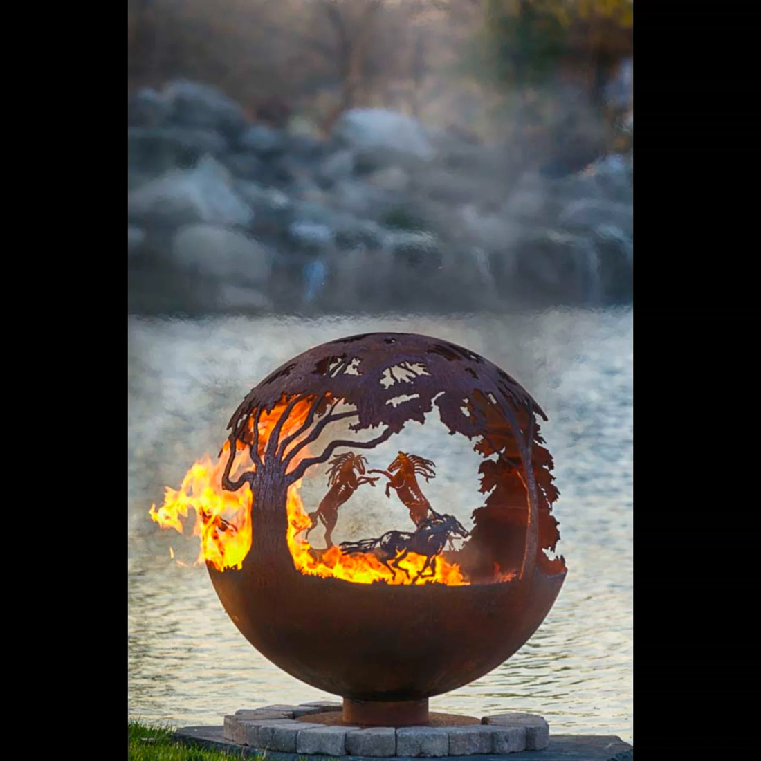 The Fire Pit Gallery 37 Inch Wildfire Sphere Fire Pit with Flat Steel Base