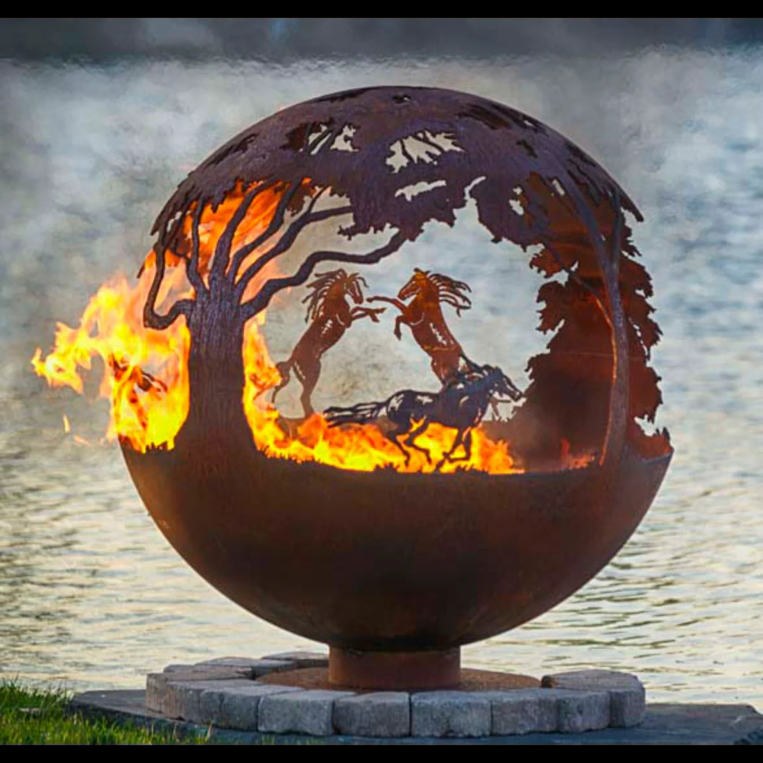The Fire Pit Gallery 37 Inch Wildfire Sphere Fire Pit with Flat Steel Base
