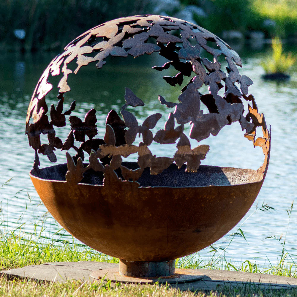 The Fire Pit Gallery 37 Inch Wings Butterfly Sphere Fire Pit with Flat Steel Base