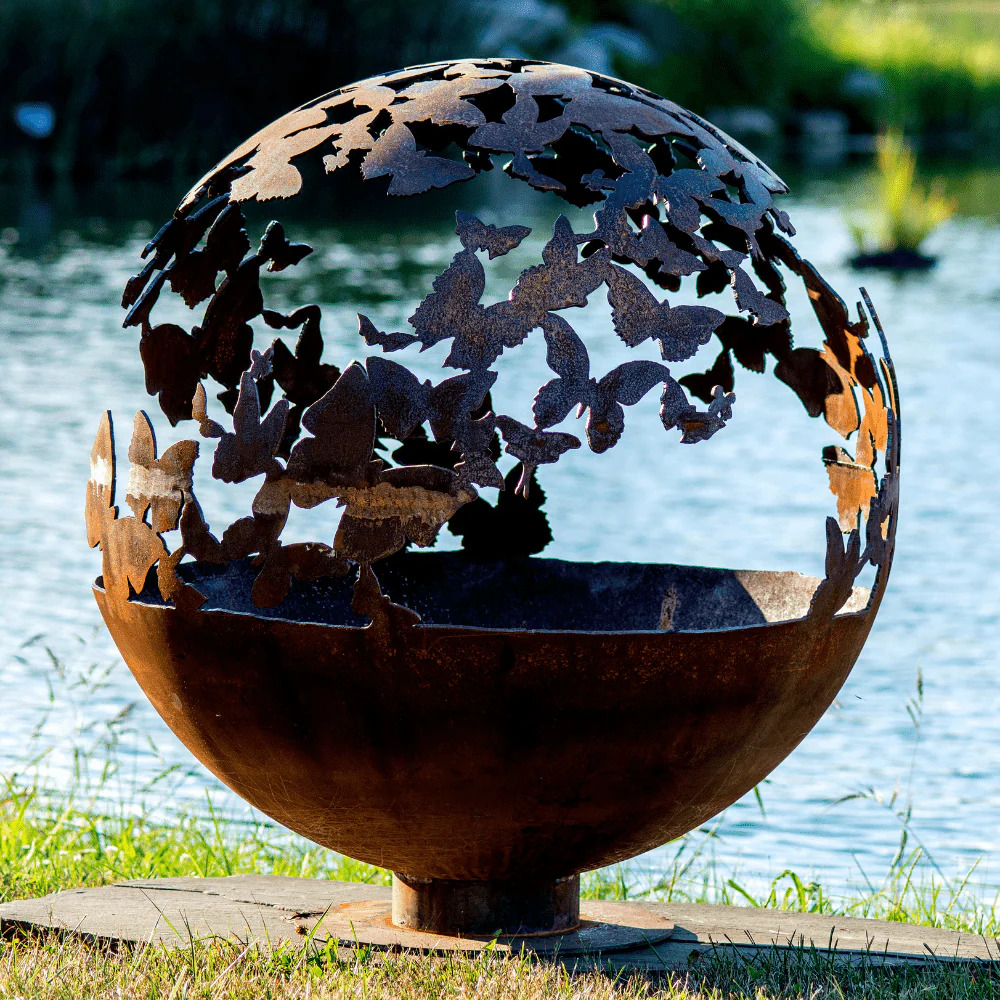 The Fire Pit Gallery 37 Inch Wings Butterfly Sphere Fire Pit with Flat Steel Base