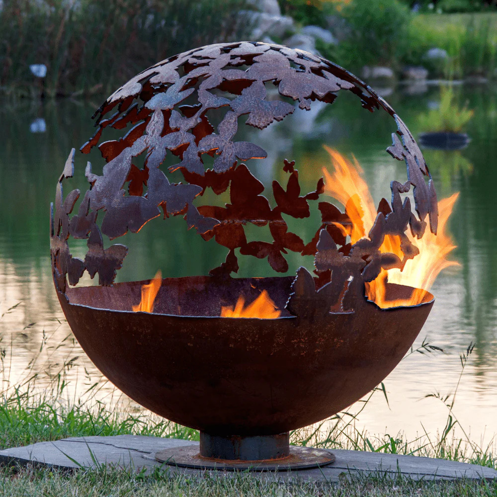 The Fire Pit Gallery 37 Inch Wings Butterfly Sphere Fire Pit with Flat Steel Base