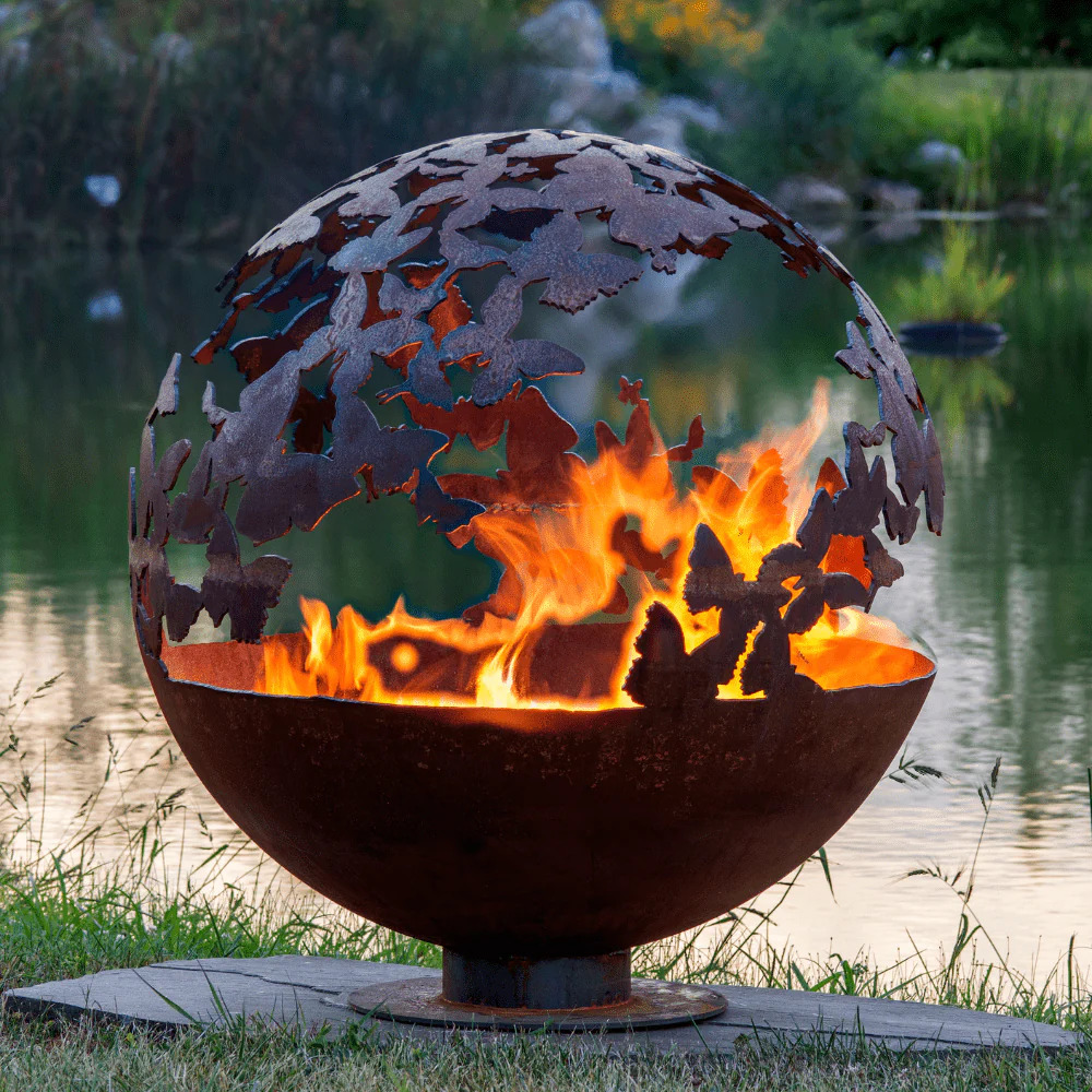 The Fire Pit Gallery 37 Inch Wings Butterfly Sphere Fire Pit with Flat Steel Base