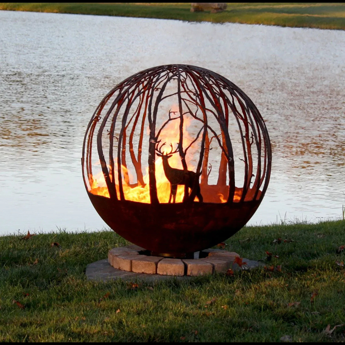 The Fire Pit Gallery 37 Inch Winter Wood Sphere Fire Pit with Flat Steel Base
