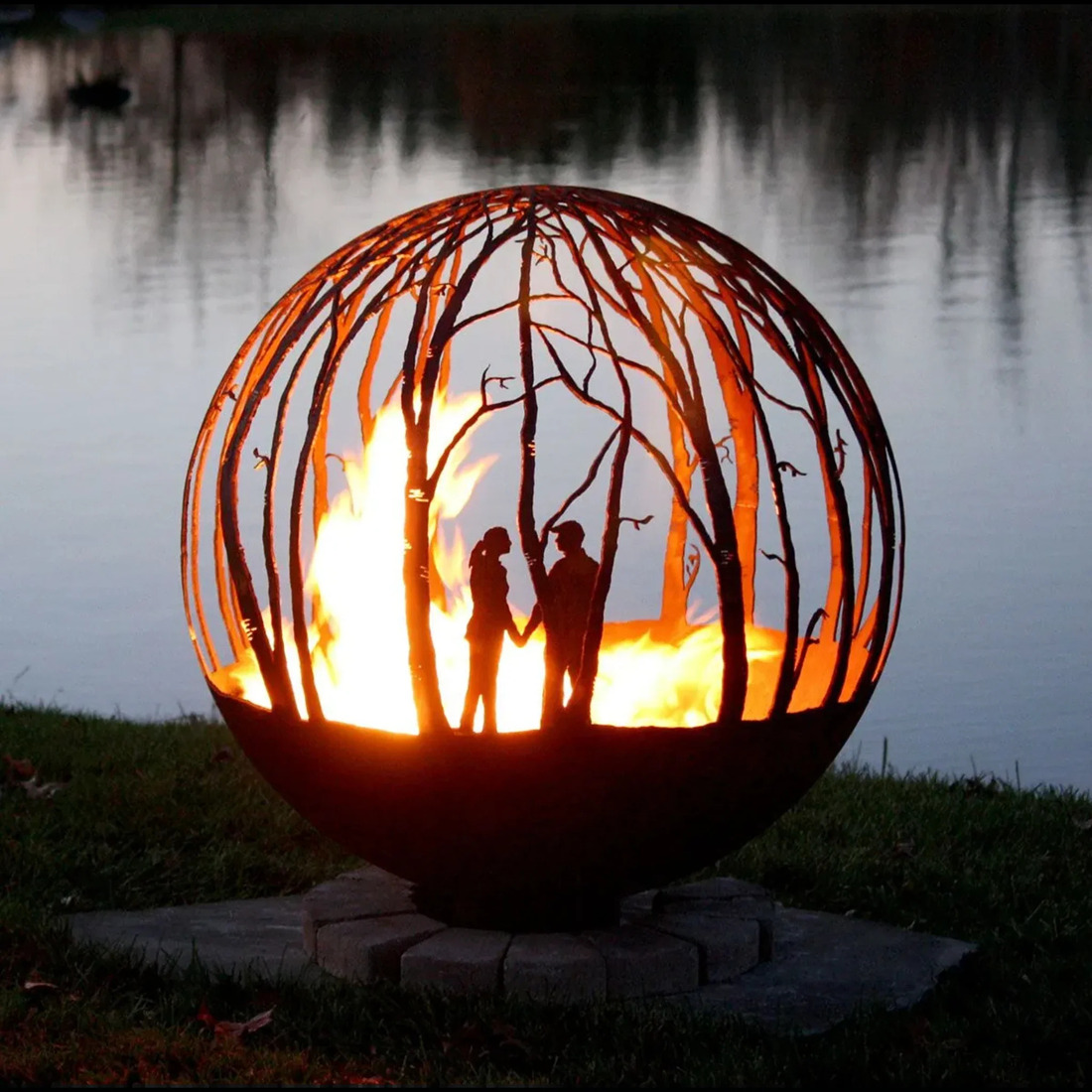 The Fire Pit Gallery 37 Inch Winter Wood Sphere Fire Pit with Flat Steel Base