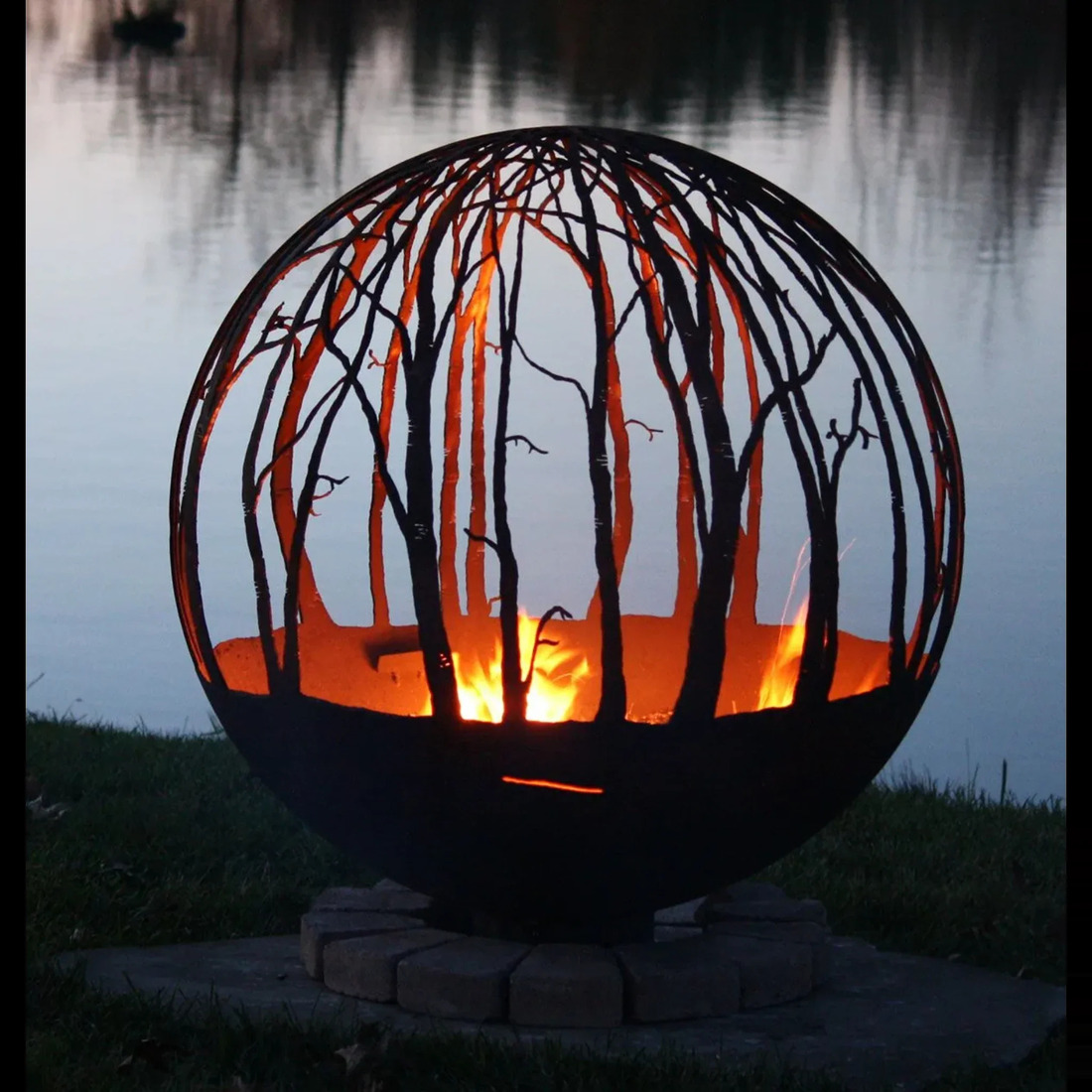 The Fire Pit Gallery 37 Inch Winter Wood Sphere Fire Pit with Flat Steel Base