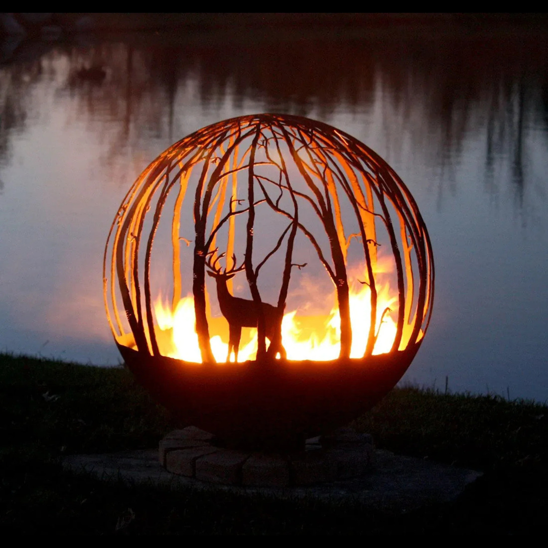 The Fire Pit Gallery 37 Inch Winter Wood Sphere Fire Pit with Flat Steel Base