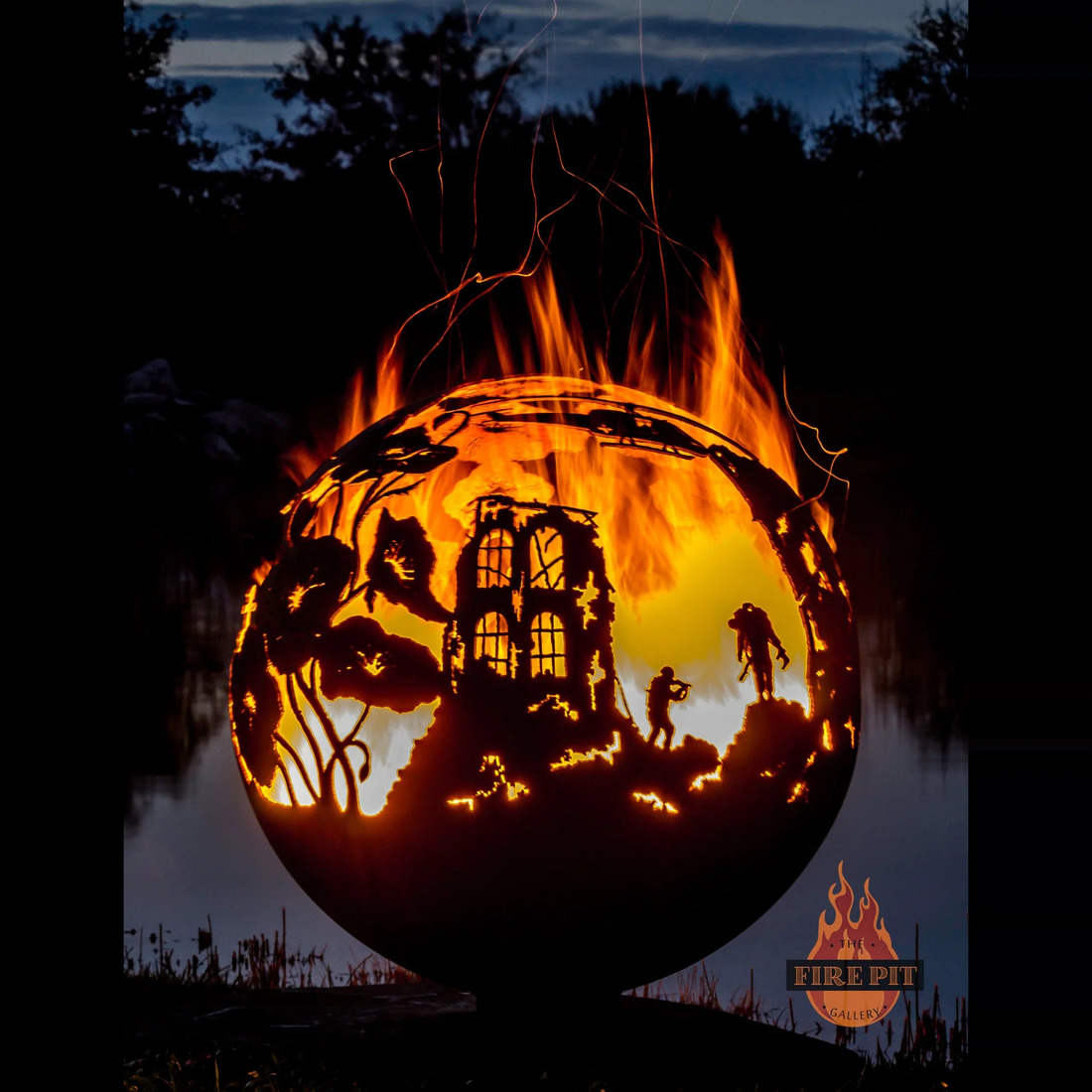 The Fire Pit Gallery 37 Inch Lest We Forget Remembrance Day Sphere Fire Pit with Flat Steel Base