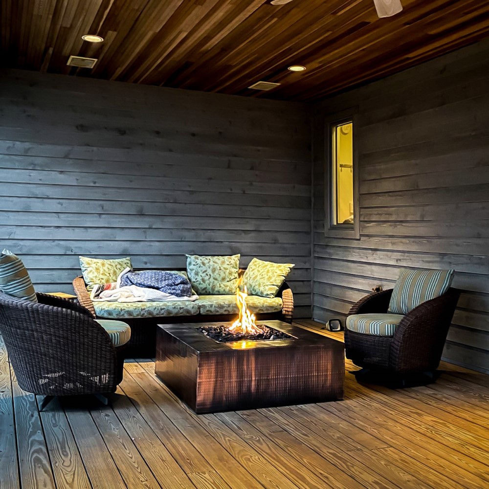 The Outdoor Plus 42-Inch Quad Copper Fire Pit with Flame Sense System