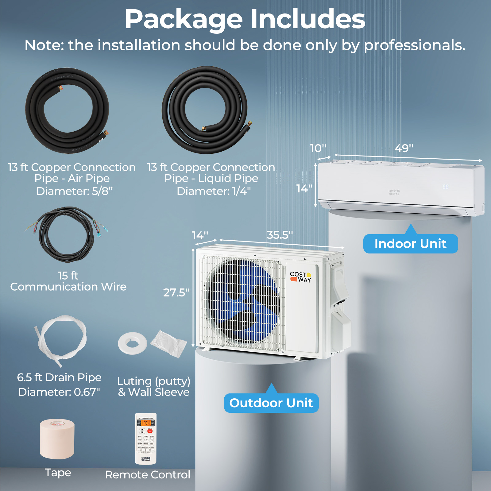 Costway 24K BTU R-32 SEERXtreme Energy Star Single-Zone Ductless Mini Split Package - 208/230V