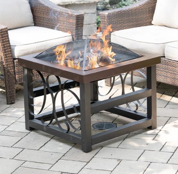 Blue Sky 28 Inch Bronze Square Raised Wood Burning Fire Pit