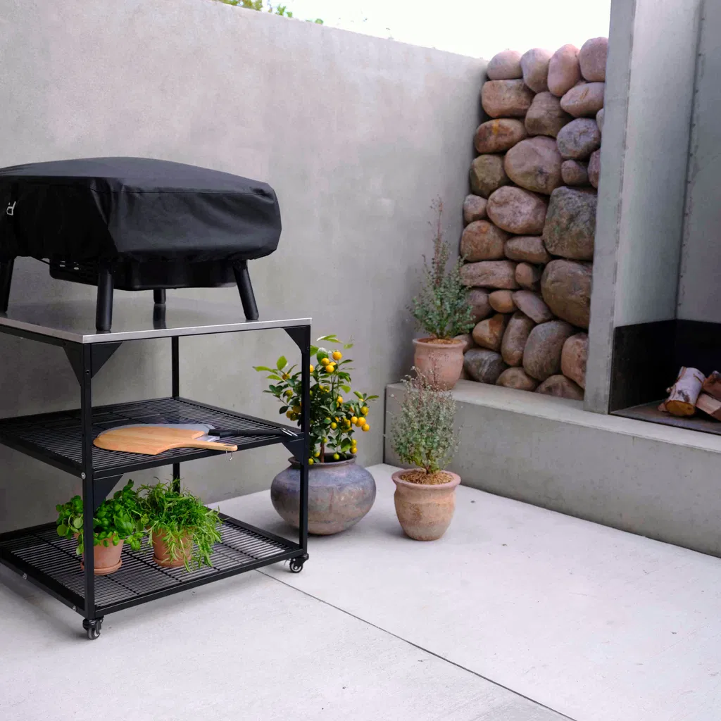 Witt Pizza Black and Stainless Steel Table on Wheels