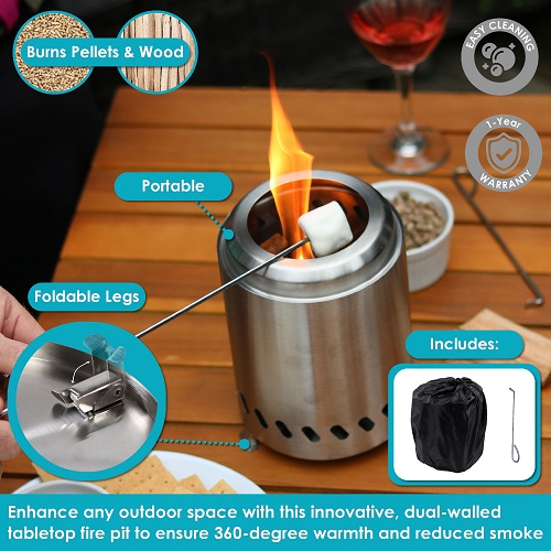 SunnyDaze 6 Inch Portable Tabletop Smokeless Woodburning Fire Pit