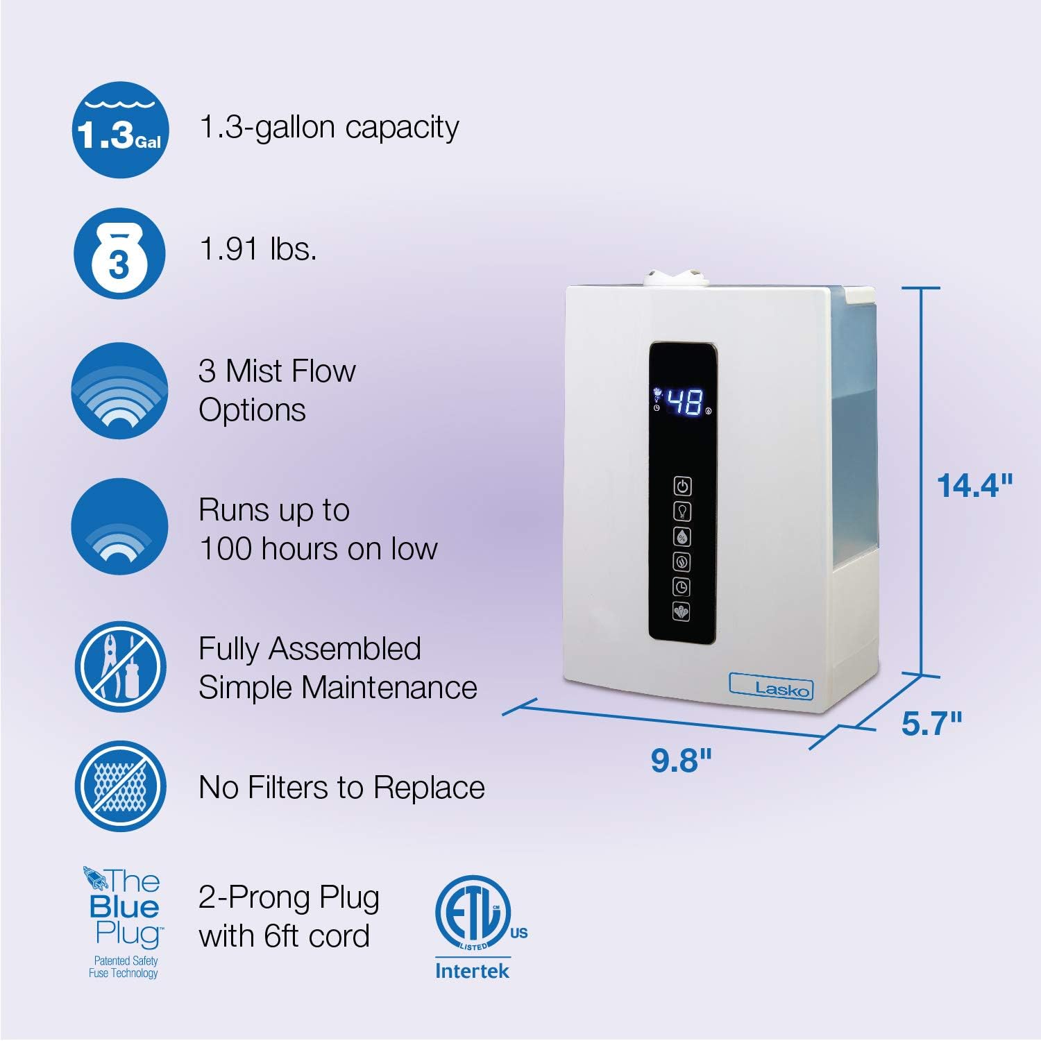 Lasko Quiet Ultrasonic Digital Warm and Cool Mist Humidifier