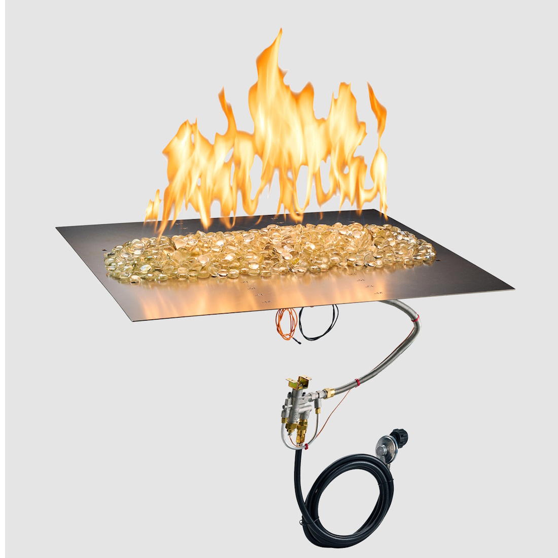 Outdoor Greatroom Company 24 x 24 Inch Crystal Fire Plus Linear Gas Fire Pit Burner with Plate