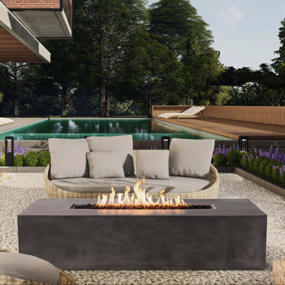 Pyromania Fire Features 60 Inch Brut Glass Fiber Reinforced Concrete Gas Fire Table