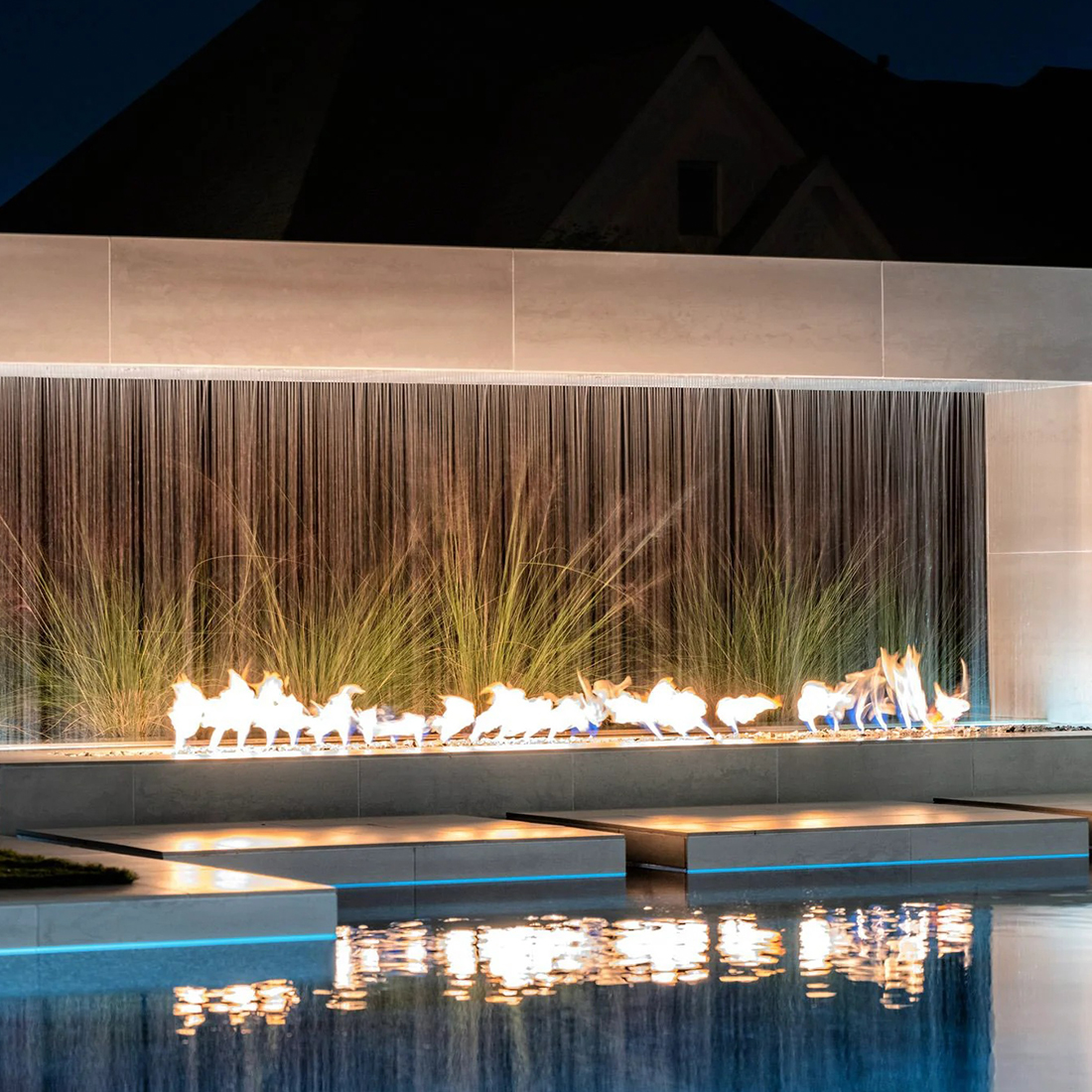 The Outdoor Plus RTF 72 Inch Williams Outdoor See Thru Scupper Gas Fireplace - 12V Electronic