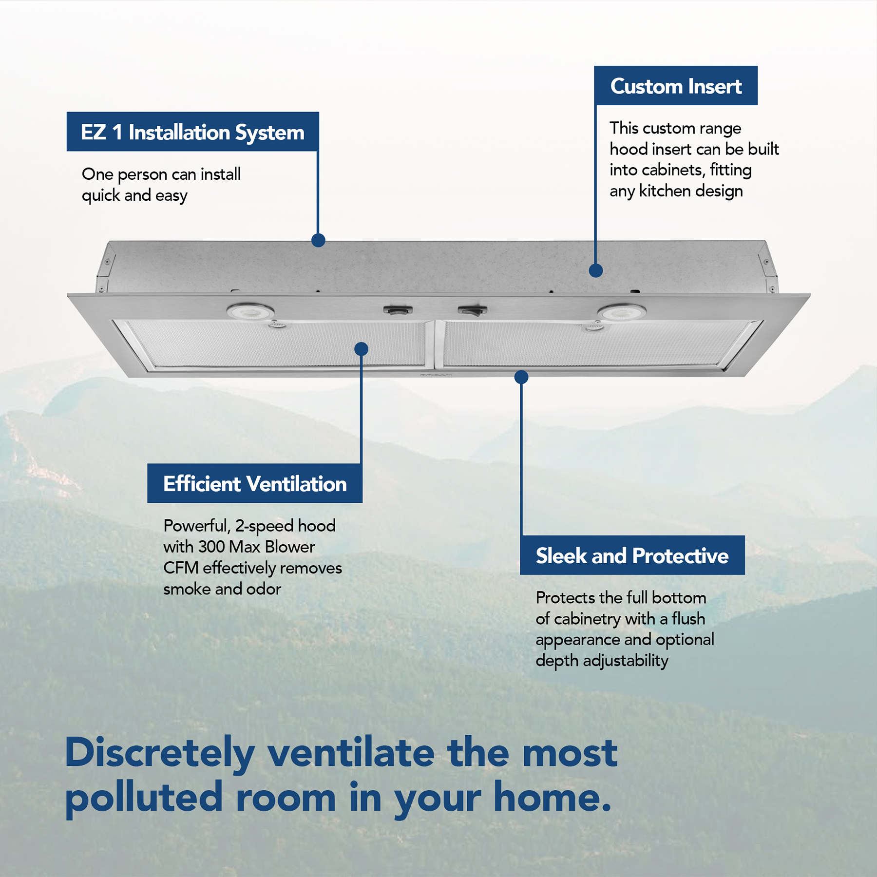 Broan 24 Inch Stainless Steel Built-In Range Hood Power Pack Insert