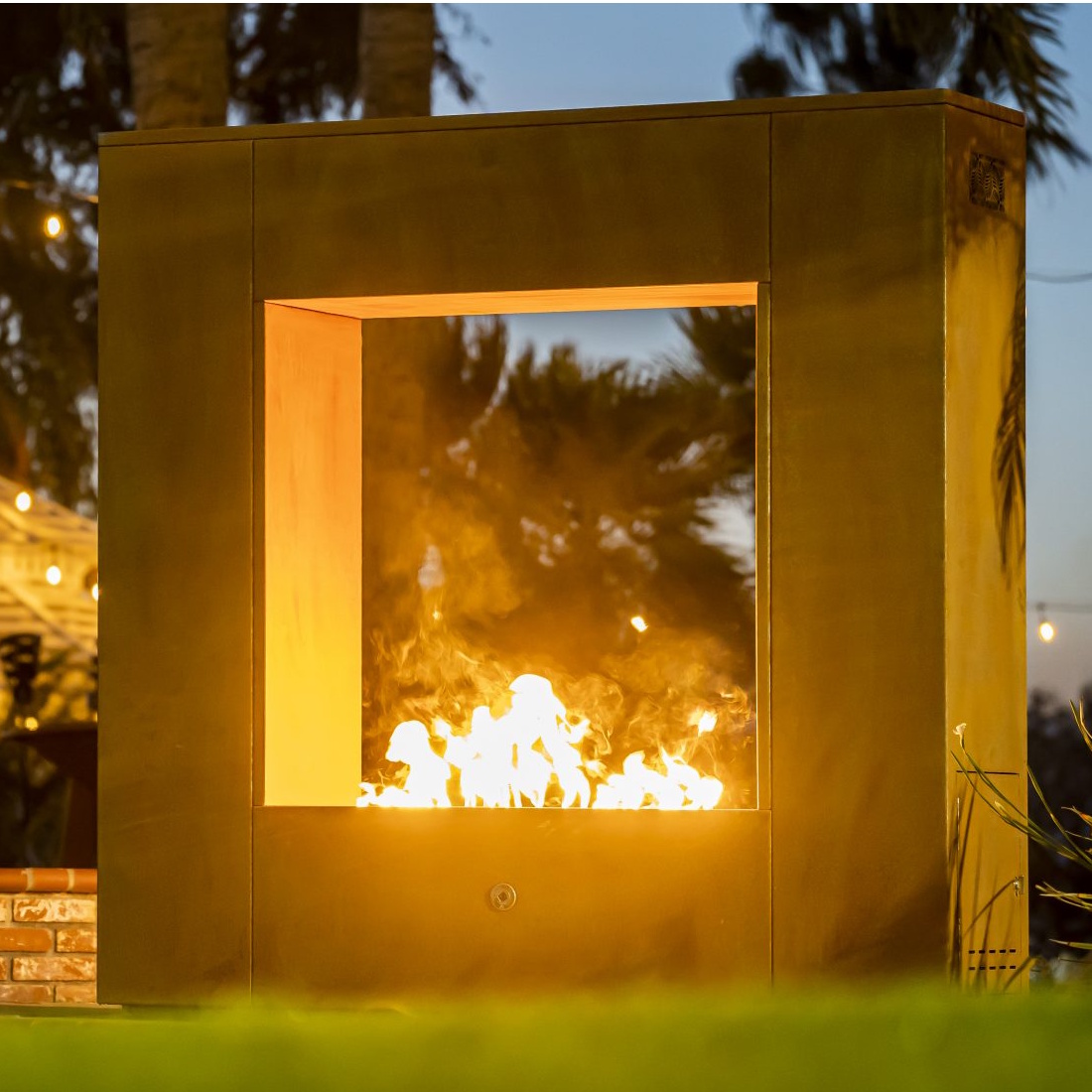 The Outdoor Plus 96 Inch Stainless Steel See Through Outdoor Gas Fireplace - Spark Ignition