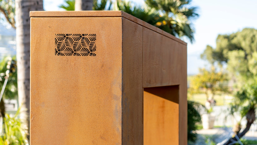 The Outdoor Plus 72 Inch Corten Steel See Through Outdoor Gas Fireplace - Electronic Ignition