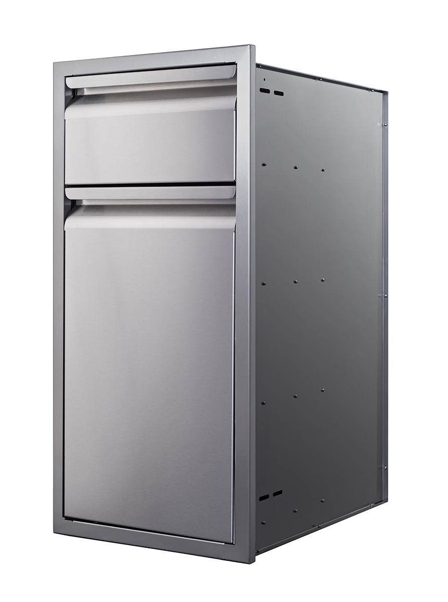 Memphis Grills 15 Inch Stainless Steel Single Access Drawer Stack with Trash Bin and Soft Close