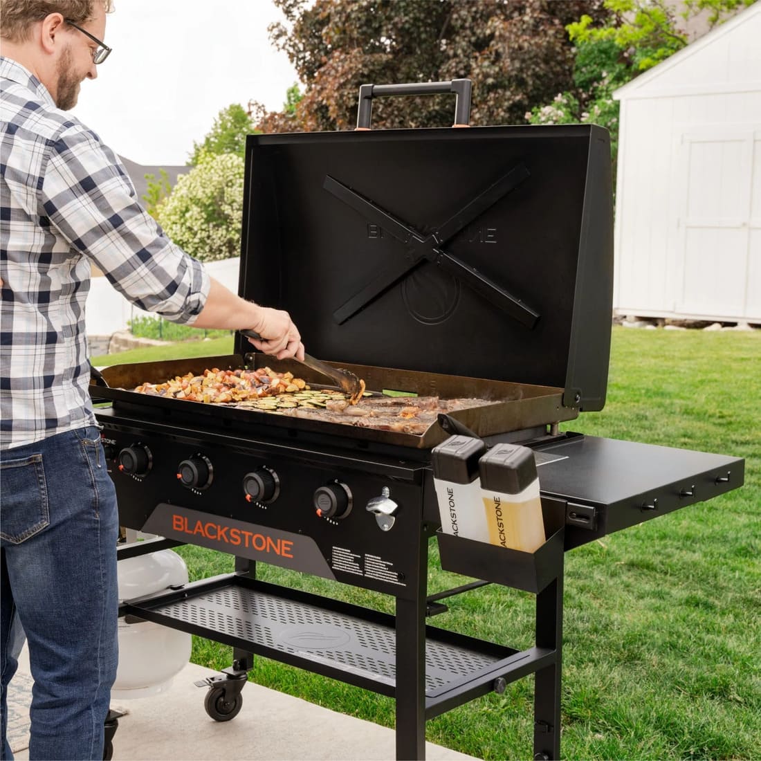 Blackstone 36 Inch Dual Side Shelf Propane Griddle with Hood and Omnivore Technology