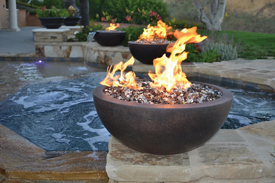 Fire By Design 42 Inch Legacy Round Gas Fire and Water Bowl with Brass Burner - 30V Ignition