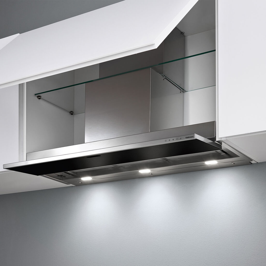 Falmec Move 30 Inch 500 CFM Black Glass Wall Mount Hood