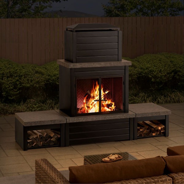 Sunjoy 58 Inch Modern Outdoor Wood Burning Fireplace