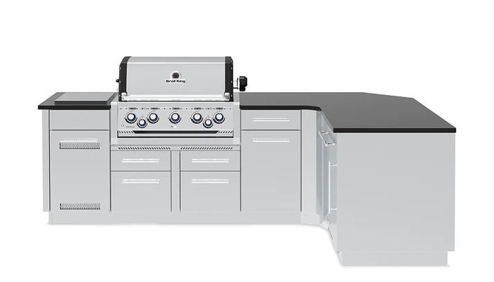 Broil King 10 Foot Imperial S 590iG Outdoor Corner BBQ Gas Grill Island with Fridge