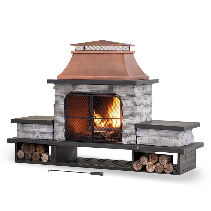 Sunjoy 48 Inch Copper Bel Aire Outdoor Wood Burning Fireplace